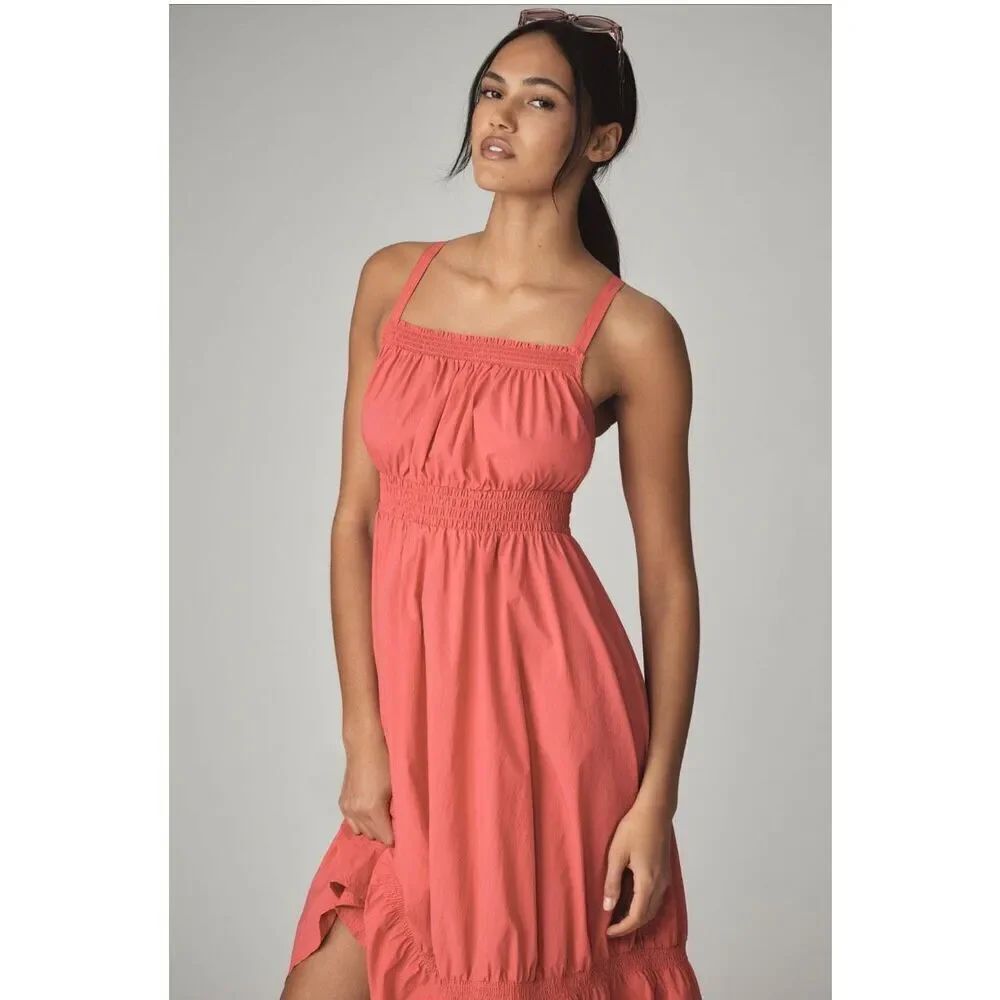 Anthropologie Daily Practice Tiered High-Low Midi Sundress in Rose sz L NWT